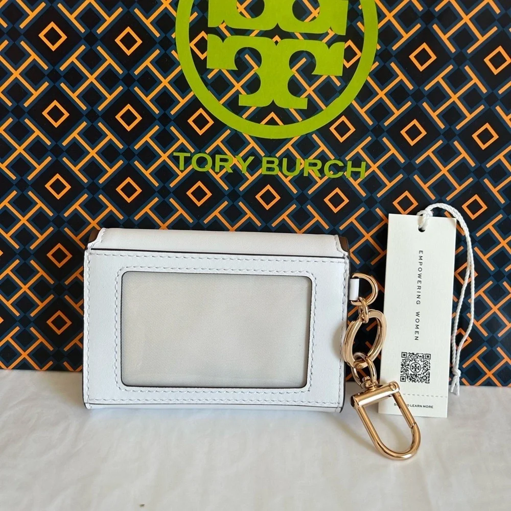 Tory Burch Emerson Soft Colorblock Flap Card Case Wallet Optic White Moose